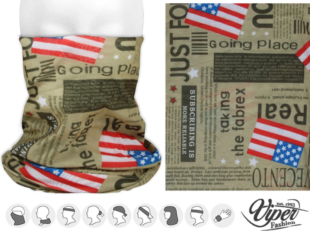Multifunktionstuch Schlauchschal Halstuch Maske Mundschutz Fahrrad Bandana Biker 75 USA Zeitung