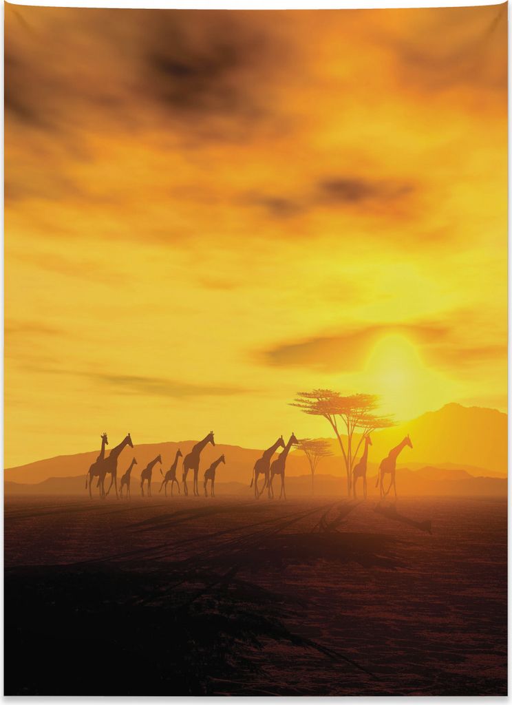 Abakuhaus Safari Wandteppich, Dramatische Sonnenuntergang Giraffen aus Weiches Mikrofaser Stoff Kein Verblassen Klare Farben Waschbar, 110 x 150 cm...