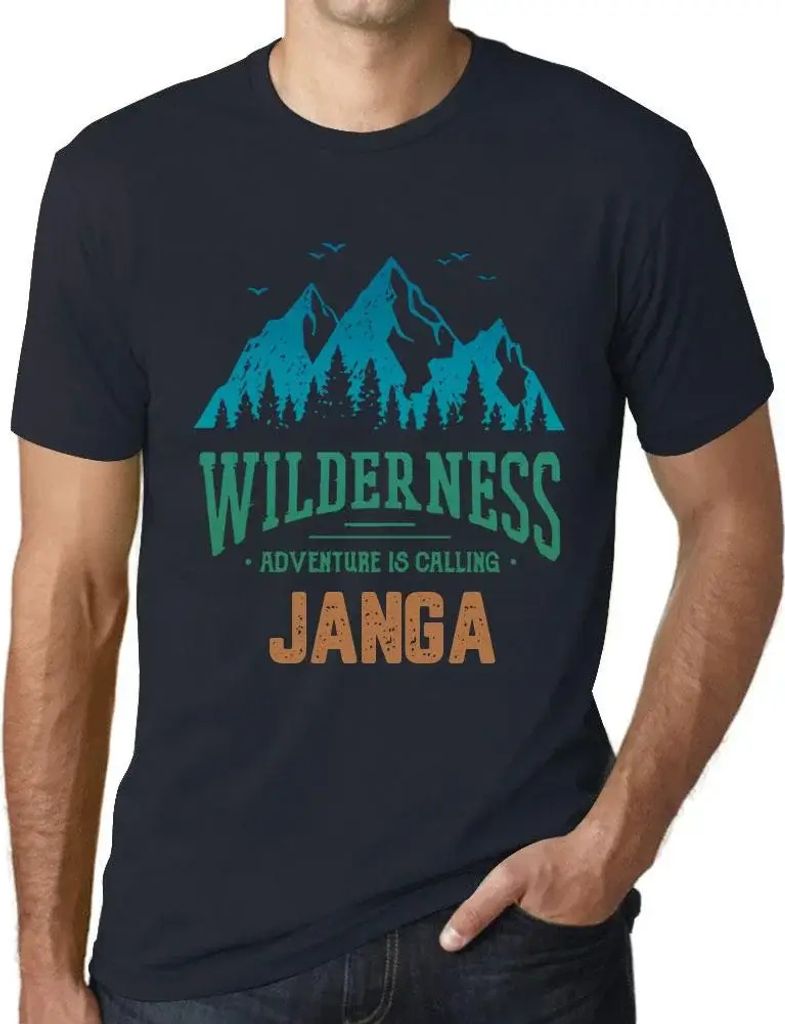 Herren Grafik T-Shirt Die Wildnis das Abenteuer ruft janga – Wilderness, Adventure Is Calling Janga – Öko-Verantwortlich Vintage Jahrgang Kurzarm
