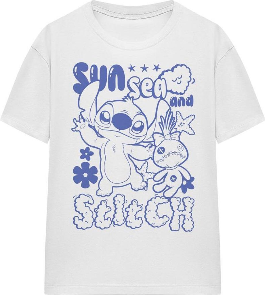 Lilo & Stitch - "Sun Sea" T-Shirt für Damen TV19816 (XL) (Weiß)