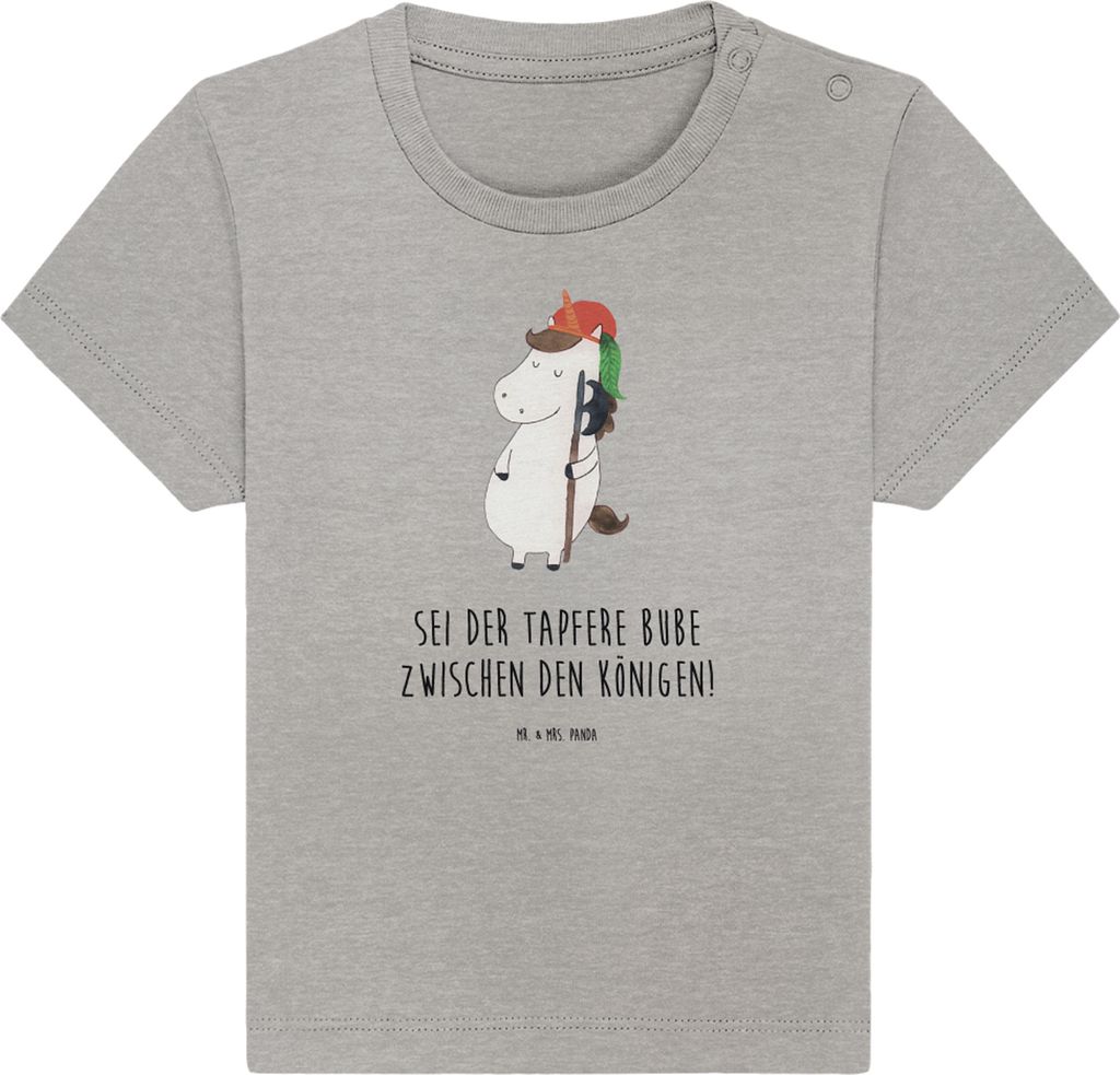 Mr. & Mrs. Panda Organic Baby Shirt Einhorn Junge 0. - 6. Monat - Heather Grey - Geschenk, Top, Bube, Einhörner, Unicorn, Mittelalter, Kinder T-Sh...