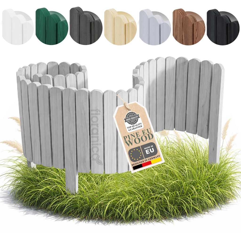 Floranica Beeteinfassung Rasenkante Holz 10 x 100 cm Silbergrau Beetumrandung Gartenzaun Rollborder Palisade Holzzaun