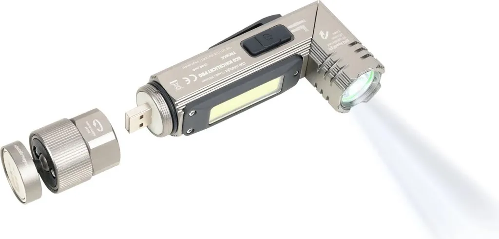 TROIKA ECO KNICKLICHT PRO Torcia Titanio - 200 Lm USB Ricaricabile