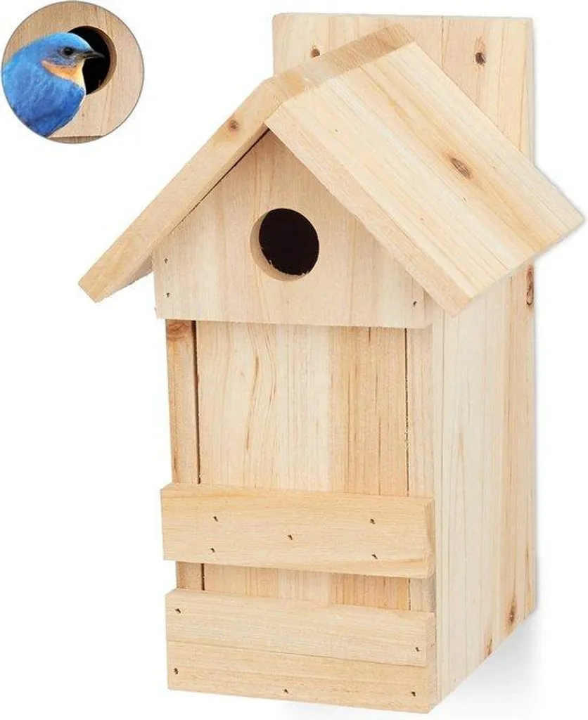Cabane oiseaux pour jardin en bois naturel, nichoir mésange bleue 28mm
