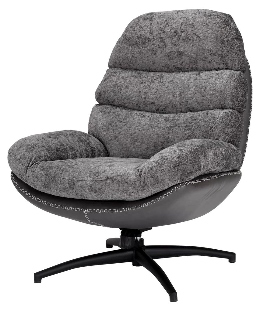 Drehsessel Gizelle, Grau Stoff mit Kunstleder-Rückenlehne, 360° drehbar, 77x90x101 cm, modernes Design für Wohnräume
