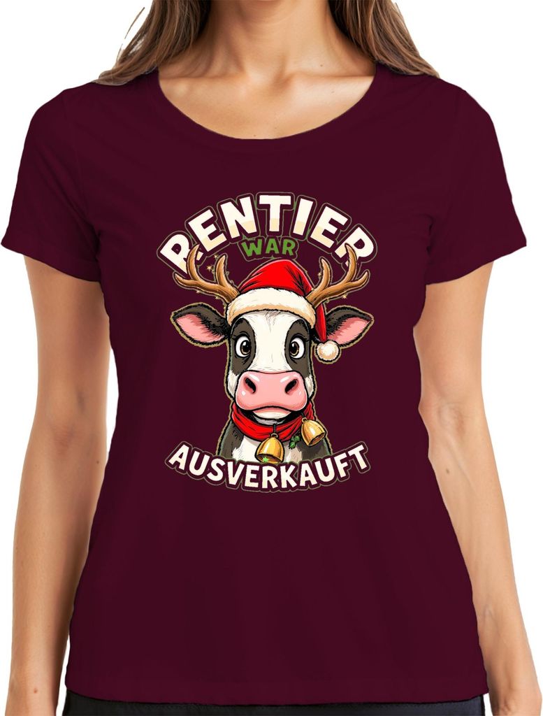 Rentier war t lustige Kuh Weihnachten Santa Geschenk Damen T-Shirt, Burgundy, M