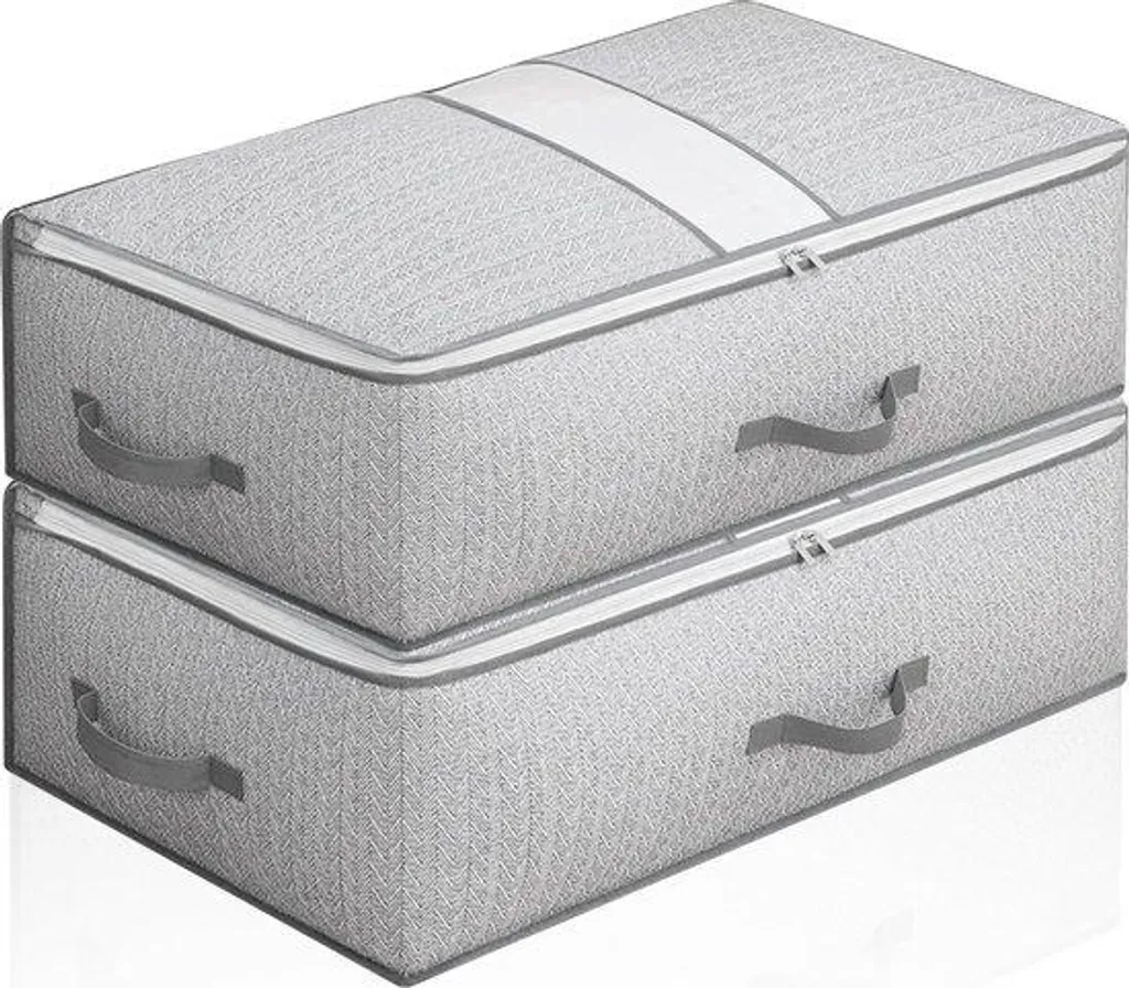 Lot de 2 boîtes de rangement sous le lit sans plis pour vêtements gris