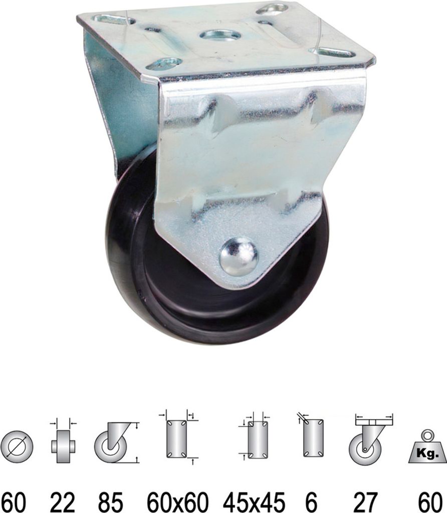 Schwarze, starre Haushaltsrolle aus Polyamid 60 mm.