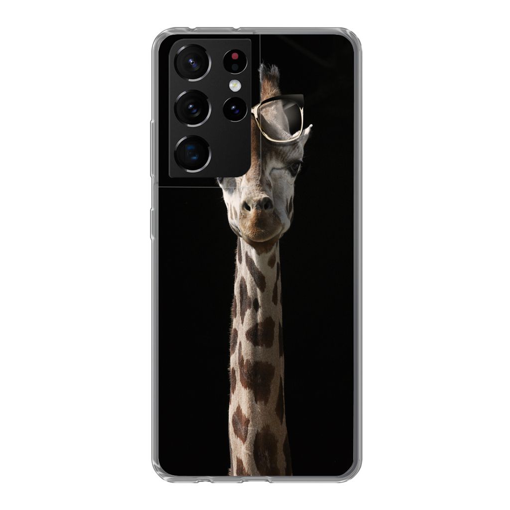 MuchoWow Handyhülle Schutzhülle Hülle für Samsung Galaxy S21 Ultra Giraffe - Schutzbrille - Schwarz Silikon Softcase Handy Hülle - Mobiltelefon