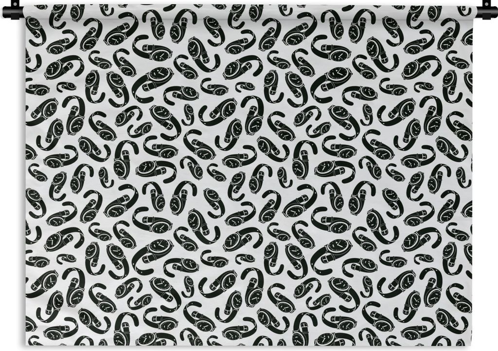 MuchoWow Wandteppich Wandbehang Uhr - Schwarz und Weiß - Muster 150x112.50 cm Tapisserie Dekoration Wandtuch - Wanddecke - Wandteppiche