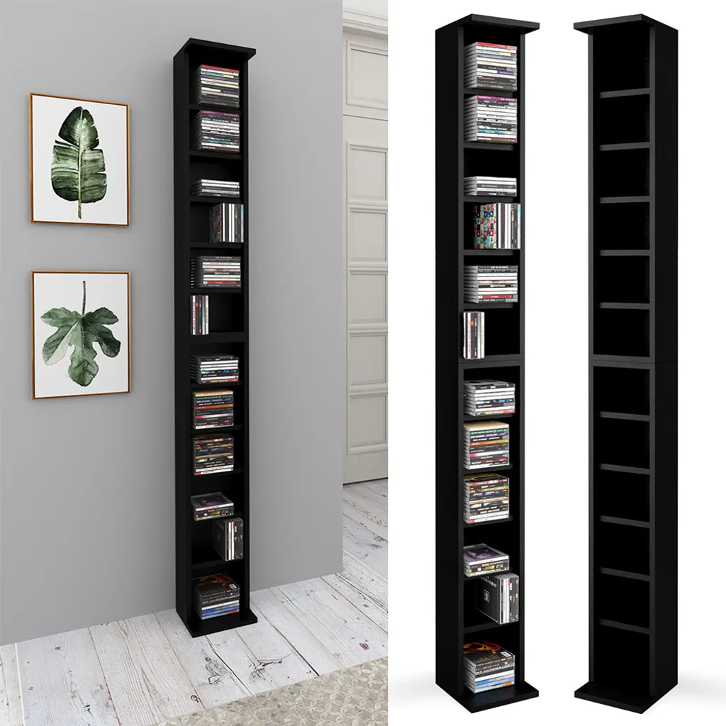Étagère de rangement Slim Noir 21cm Vicco avec 12 compartiments CD