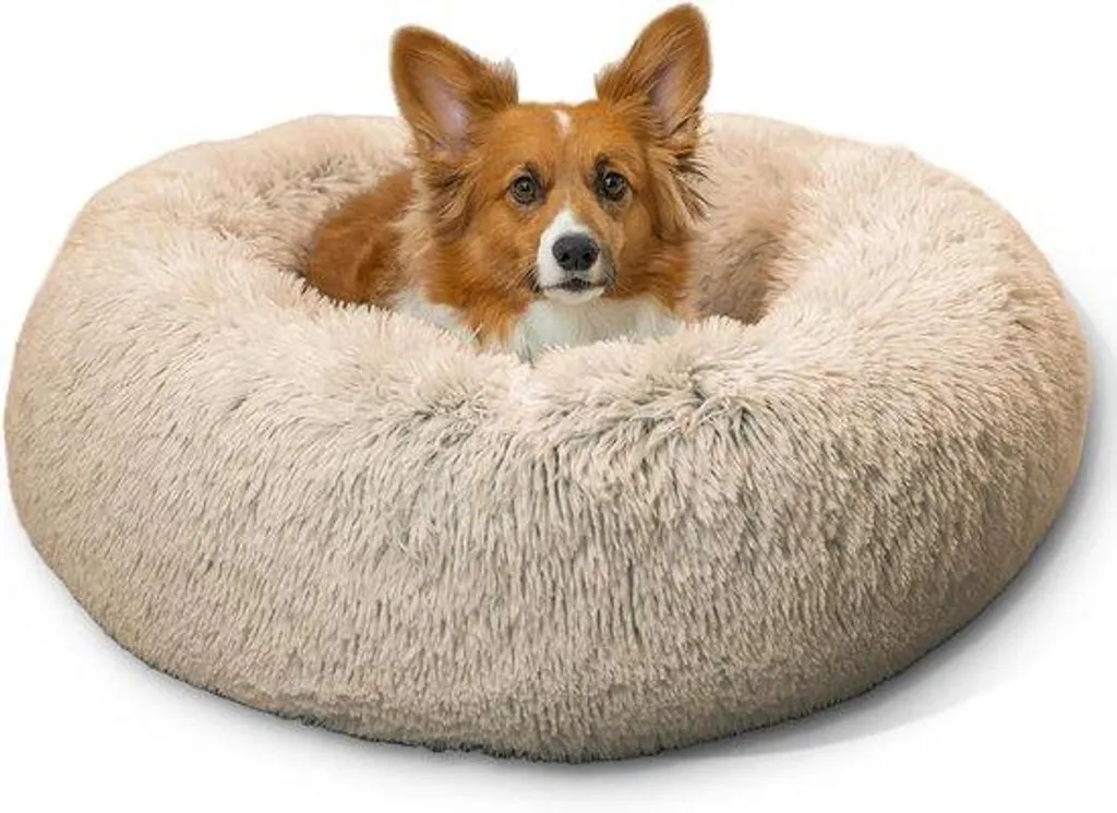 Panier Donut pour Chien et Chat Déhoussable et Moelleux Taupe 76cm