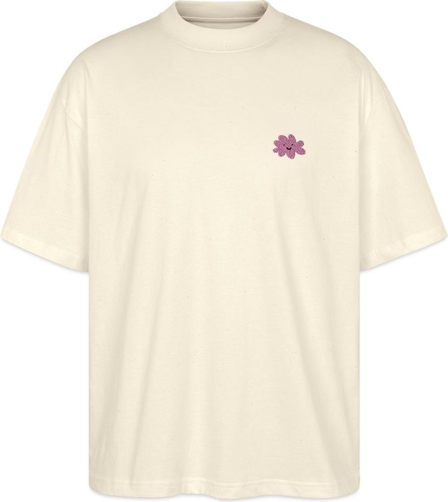 Spreadshirt Fröhliche Rosa Blume Mit Lächelndem Gesicht Oversize Uni T-Shirt, M, Natur