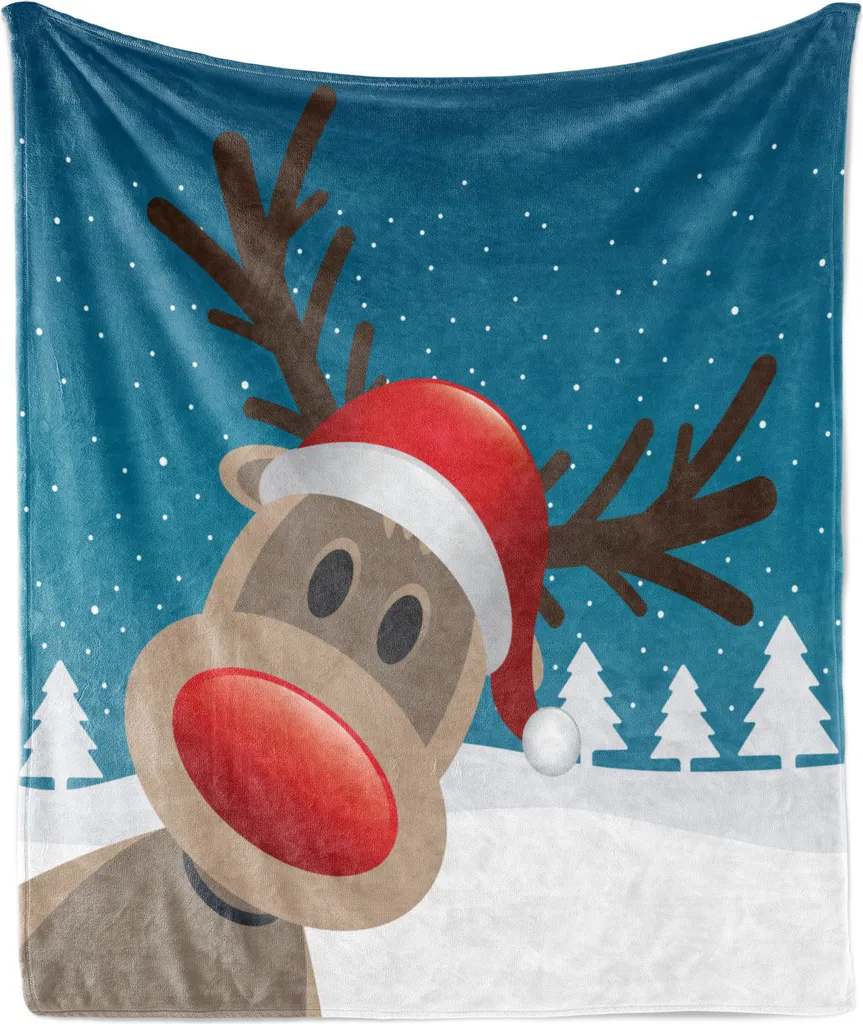 Plaid Noël Géant pour Canapé et Lit Couverture Flanelle Rudolph Douce