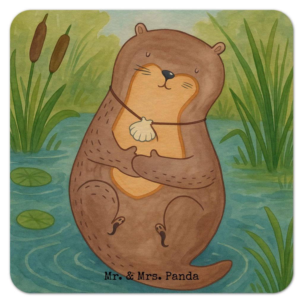 Mr. & Mrs. Panda Bierfilzl Otter Muschel Design 100er Set - Weiß - Geschenk, Motivation, Seeotter, Tassenuntersetzer, Flaschenuntersetzer, Süß, ...