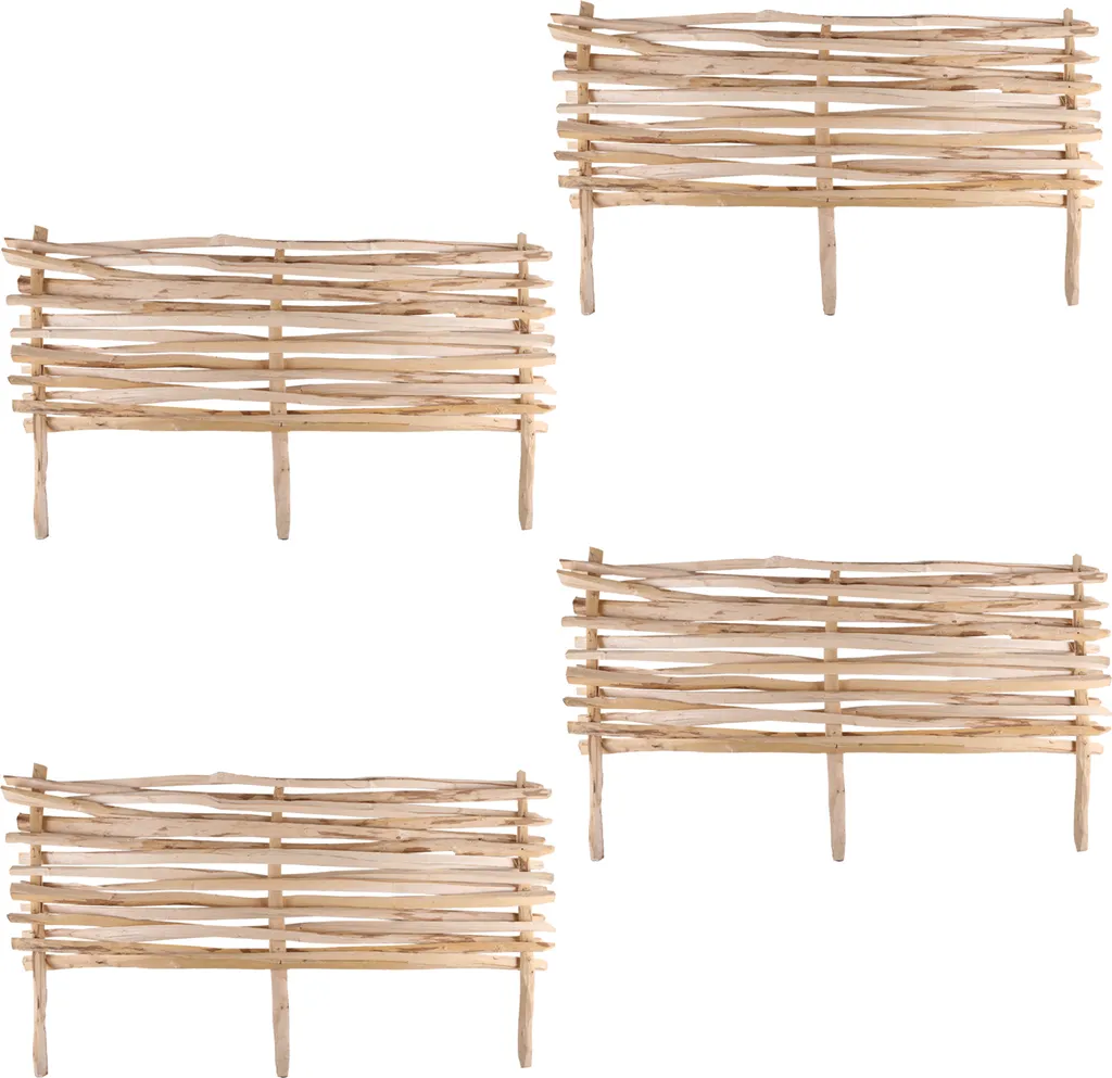 Bordure de gazon en bois naturel lot de 4 clôtures 102x40cm extérieur