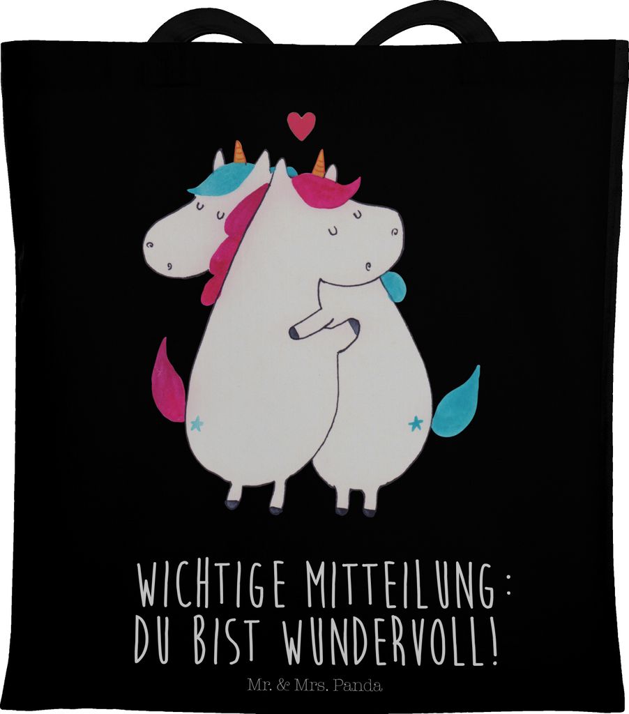 Mr. & Mrs. Panda Shopping Tasche Einhorn Mitteilung - Schwarz - Geschenk, Spruch, Laptoptasche, Büchertasche, Unicorn, dokumententasche, Tote Bag,...
