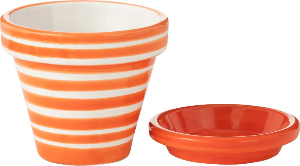 Petit cache-pot orange J-Line Granada Stripes Ø 17 cm en céramique