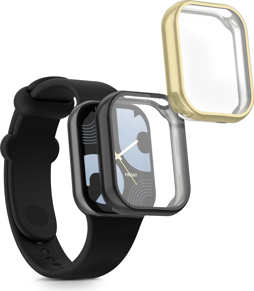 kwmobile 2x Silikon Hülle für Xiaomi Mi Band 8 Pro Schutzhülle - Fullbody Display Cover Set aus Silikon - Schwarz Gold