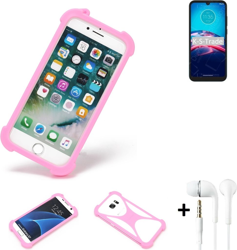 K-S-Trade Bumper + Kopfhörer kompatibel mit Motorola Moto E6S 2020 Handy Hülle Schutzhülle Silikon Schutz Hülle Cover Case Silikoncase