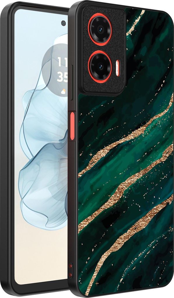 Smartphonica Handytasche Passend für Motorola Moto G04 - G24 - G24 Power - E14 mit Marmordruck - TPU Rückendeckung Fall Marmor Design - Grün Gold