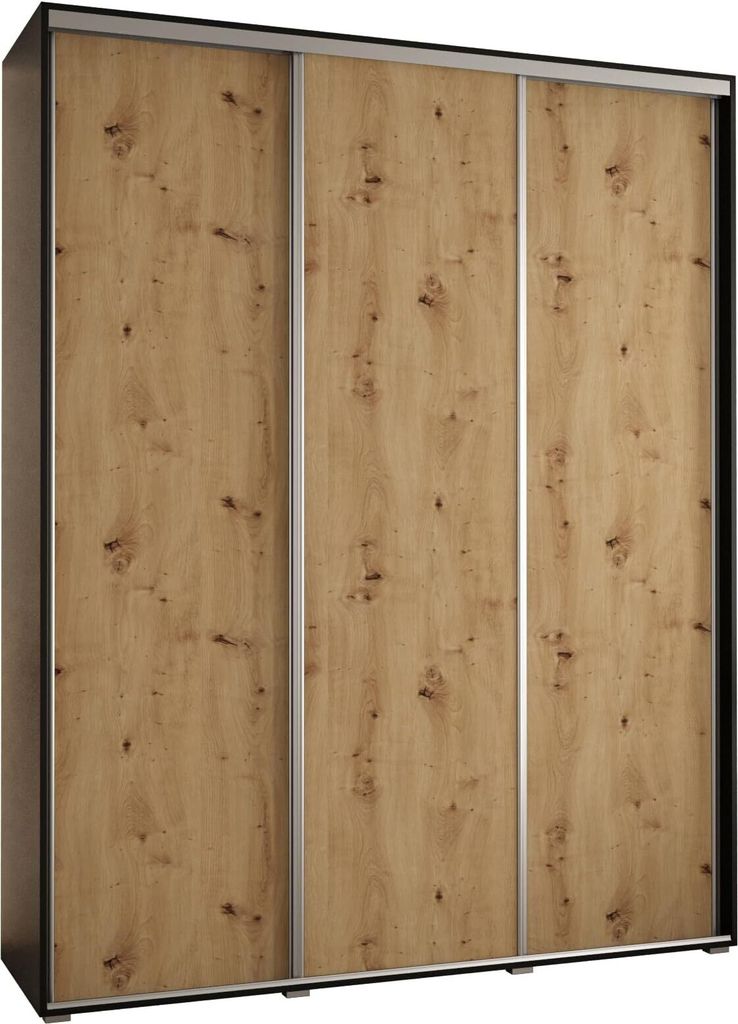 MEBLE KRYSPOL Cannes 1 Schrank mit 3 Schiebetüren - 205,2x190x60 cm - Schwarz Artisan Silber