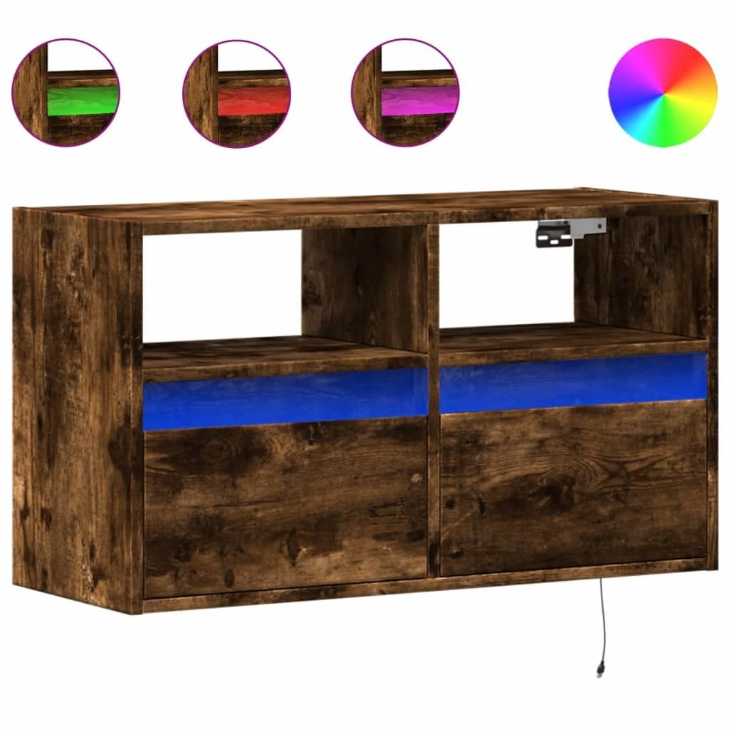 "SALE 2026"TV-Wandschrank, Fernsehtisch - CLORIS - mit LED-Beleuchtung Räuchereiche 80x31x45cm - TV-Schränke DEMöbel113230
