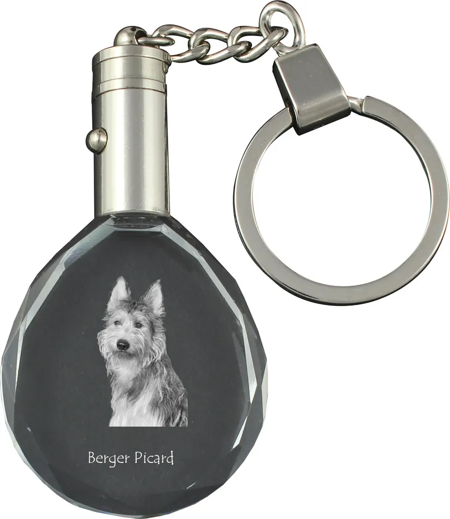 Portachiavi Cristallo Pastore di Piccardia Inciso 3D Art-Dog Luxury