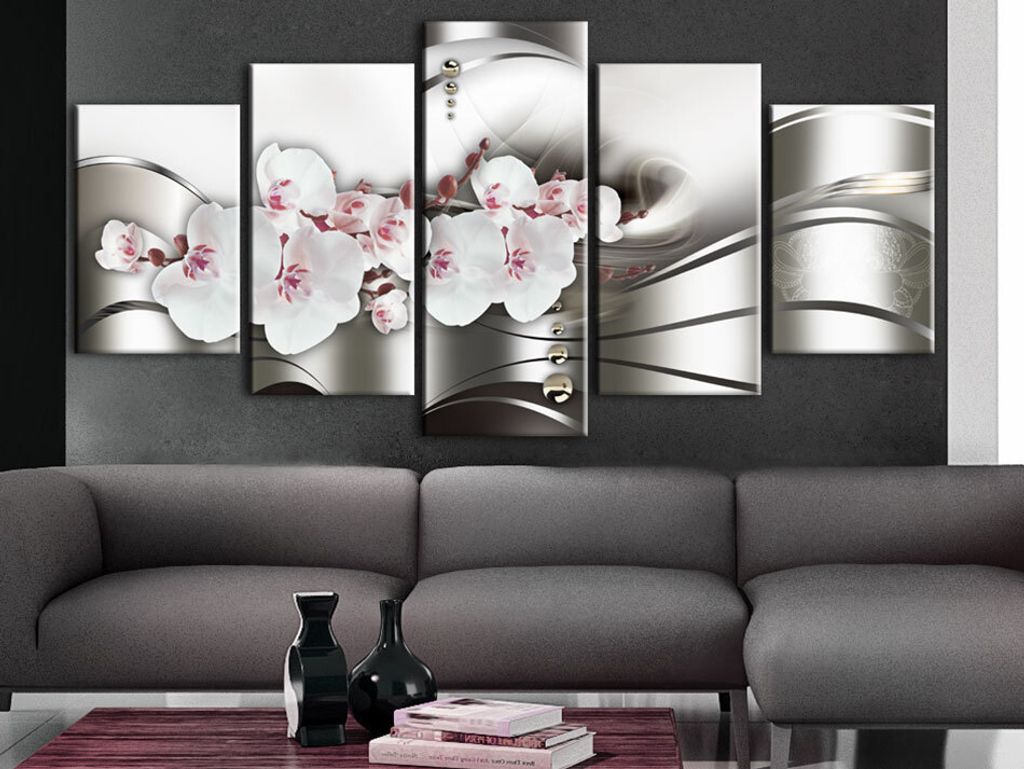 Akustikbild Abstrakt Blumen 200x100 cm Bilder Akustikschaum Hochleistungsschallabsorber Schallschutz Leinwand 5 tlg Wandbild Raumakustik Schalldäm...