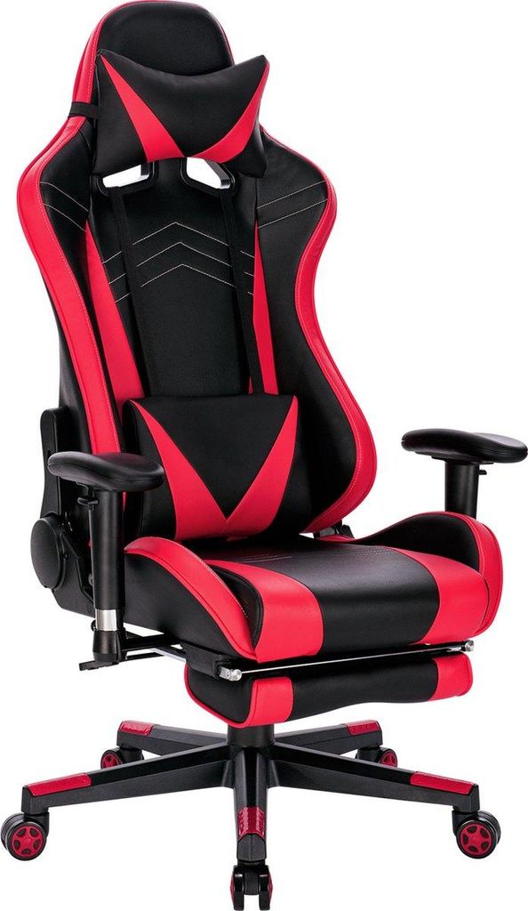 Luxe Gaming Stuhl – Rot – Ergonomisch – Mit Fußstütze – Höhenverstellbar – Kunstleder – Gaming- und Bürostuhl