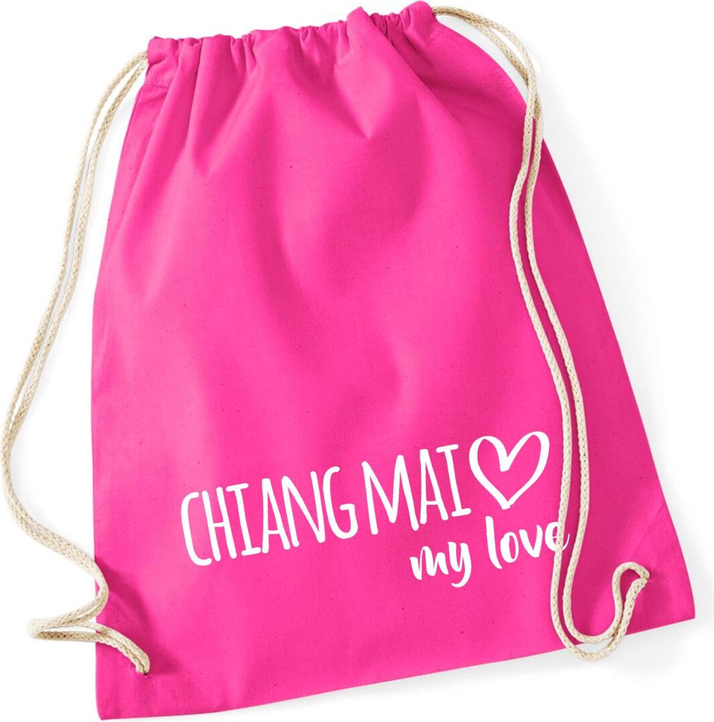 Huuraa Turnbeutel Chiang Mai my love 12 Liter Fuchsia Baumwolle Rucksack Geschenkidee
