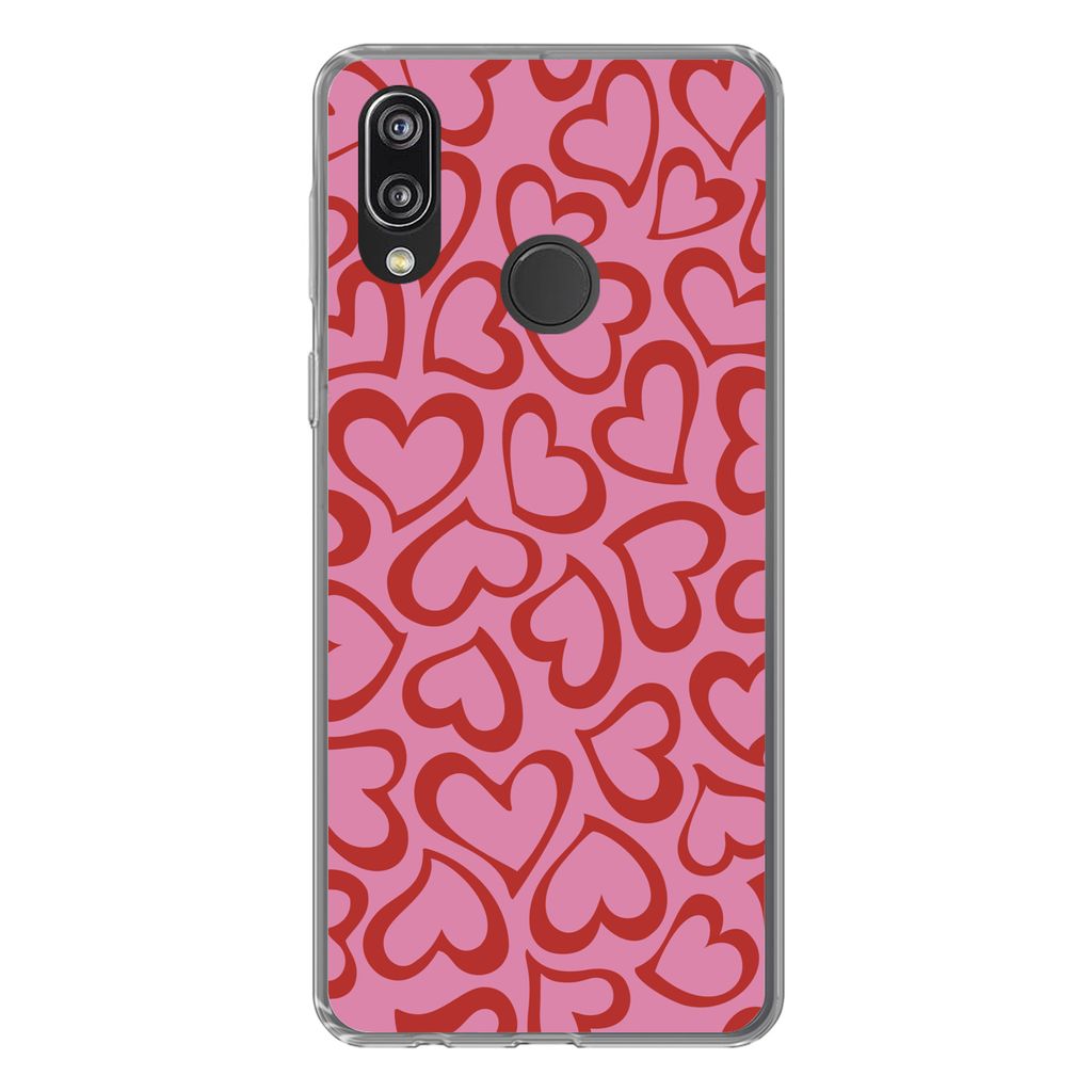 MuchoWow Handyhülle Schutzhülle Hülle für Huawei P20 Lite (2020) Eine Illustration der Tapete mit roten Herzen Silikon Softcase Handy Hülle ...