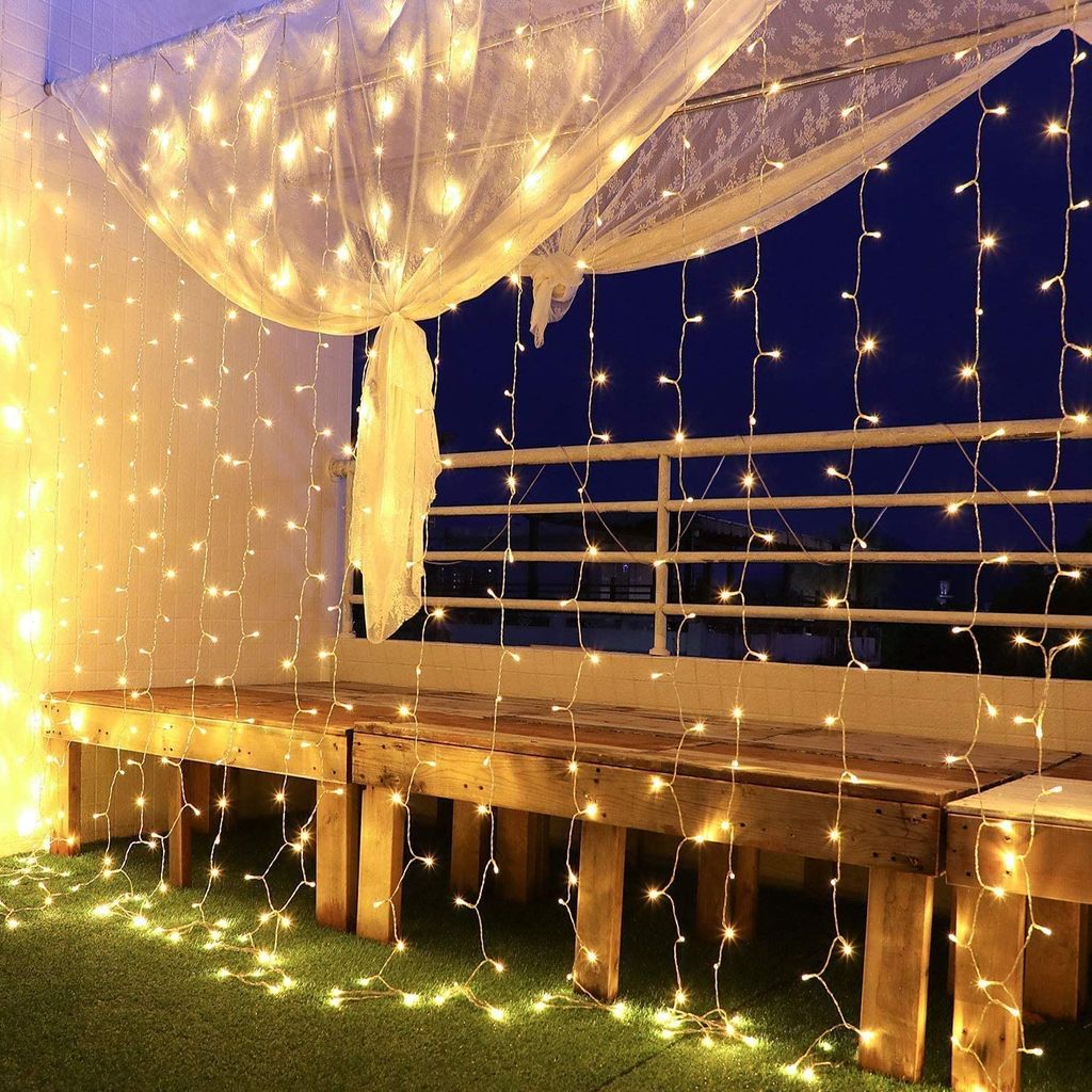 Lichterkette LED Lichterkettenvorhang Warmweiß Weihnachtsbeleuchtung IP44 Fest# 