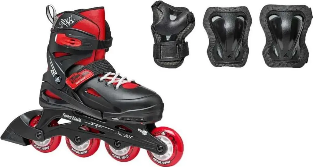Rollerblade Fury Combo JR Patins Ajustables avec Protections - Noir/Rouge