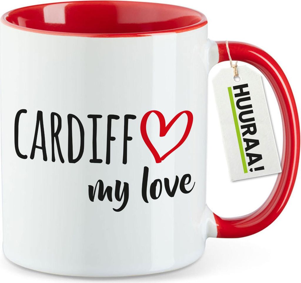 Huuraa Kaffeetasse Cardiff my love 330ml Rot Keramik Kaffeebecher Geschenkidee