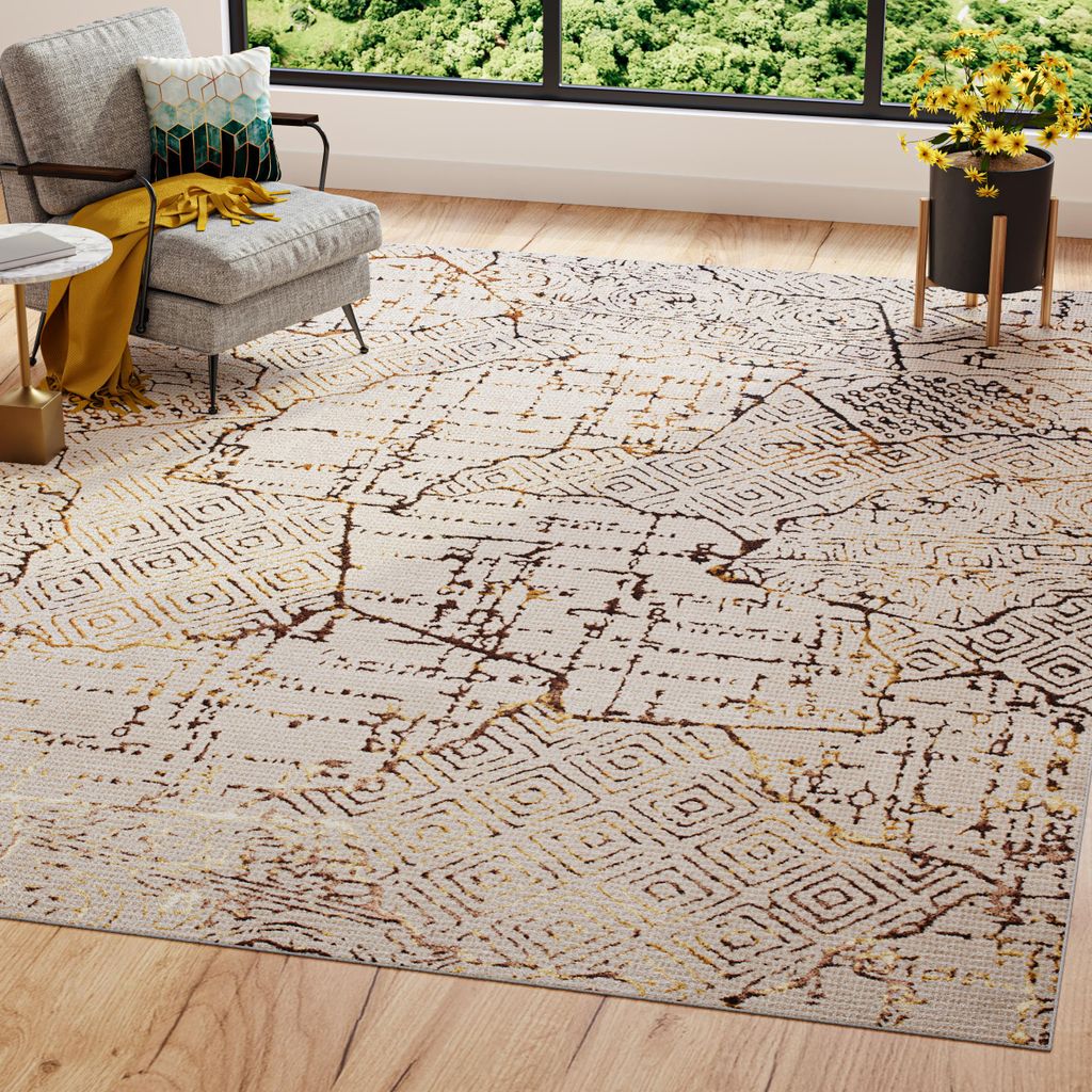 Tapiso Teppich GOLDEN Modern Kurzflor Beige Golden 80 x 150 cm