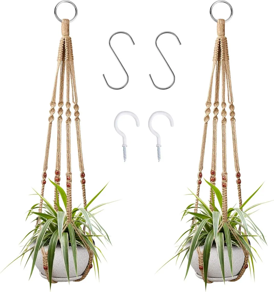 Supports pour plantes en macramé - Set de 2 suspensions 90 cm avec crochets