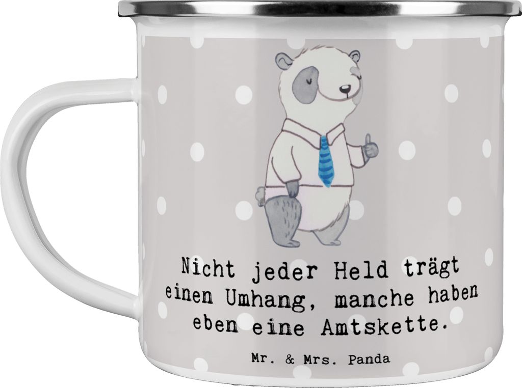 Mr. & Mrs. Panda Pott Bürgermeister Held - Grau Pastell - Geschenk, Amt, blechbecher, Stadt, Kaffeepott, Beruf, becher emaille, Berufe, Teetasse, ...
