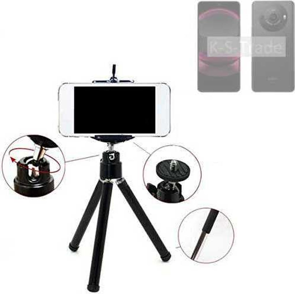 K-S-Trade Smartphone Stativ Dreibein kompatibel mit Sharp Aquos R8 Pro Tripod aus Aluminium Klemmstativ Stativ Adapter für Mobiltelefone schwarz 1x