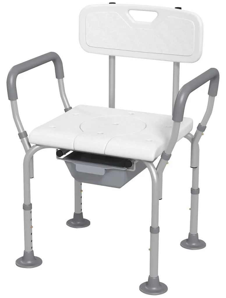 Chaise percée de douche modulable en aluminium et HDPE blanc stable