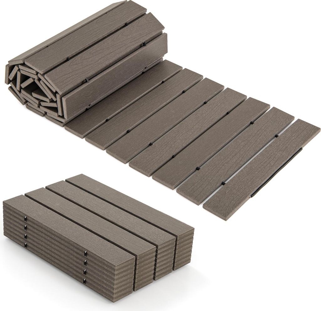 242 cm Gartenweg, Gerade Rollbahn für Terrasse mit Metallverbindung & Rutschfeste Oberfläche, Dekorativer Gehweg, Grau