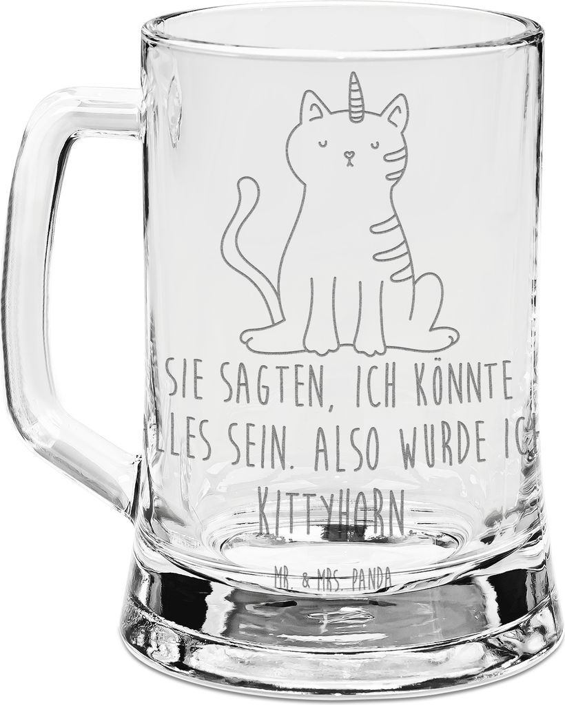 Mr. & Mrs. Panda Gravur Bierkrug Einhorn Katze - Transparent - Geschenk, Mieze, Erwachsenwerden, Glas, Unicorn, Humpen, Regenbogen, Glaskrug, Bierh...
