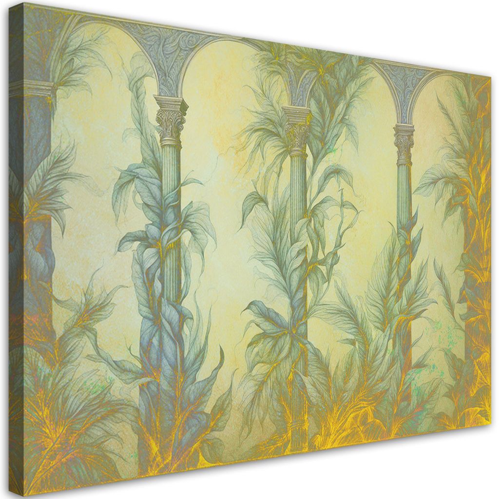 Leinwandbild Boho-Säulen und Blätter 60x40 Feeby Gelb bild für die wand bereit zum aufhängen