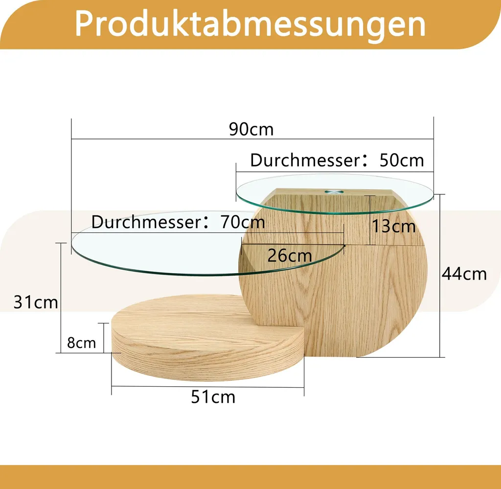 Table basse en verre de sécurité et MDF stable aspect bois clair
