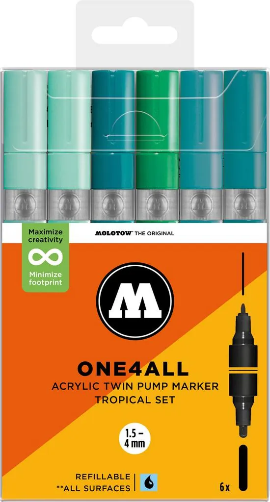 Set 6 Pennarelli Molotow One4All Twin Tropical - Colori per Hobby e Fai da Te