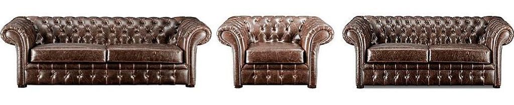 Sofagarnitur 3+2+1 Chesterfield CLOTAIRE aus gealtertem Leder