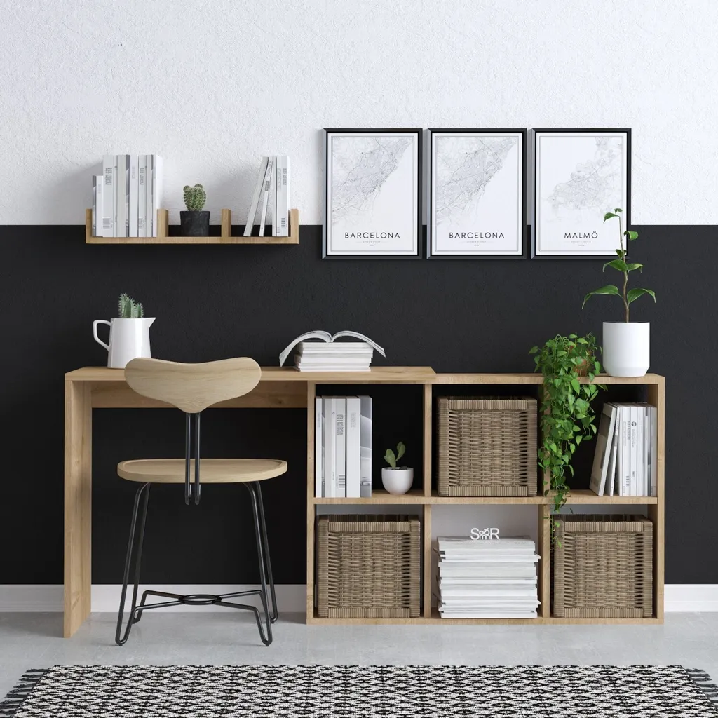Bureau Blake 145cm chêne : la solution gain de place pour ranger et bosser