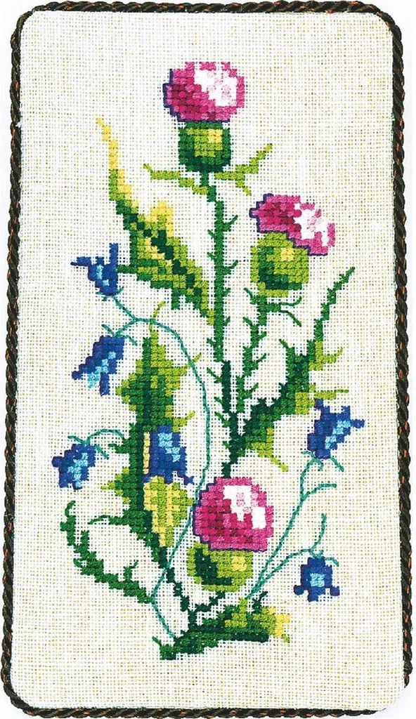 Tableau Broderie Chardon et Campanule 9x16cm sur Lin Eva Rosenstand