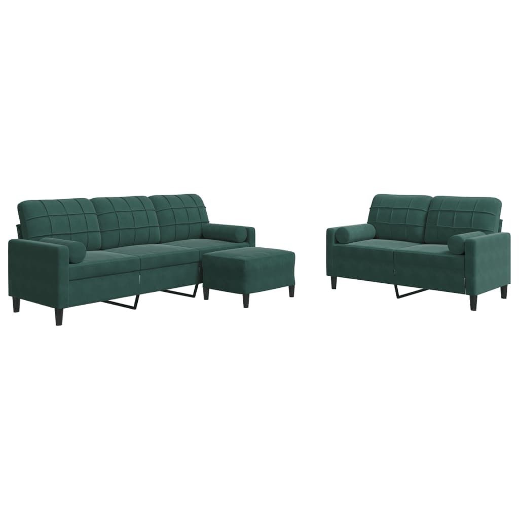 "2026 Aktion"3-tlg. Sofagarnitur - elegantes Design - Couchgarnitur/Wohnzimmer - mit Kissen und Nackenrollen Dunkelgrün Samt - 137x77x80cm - Klass...