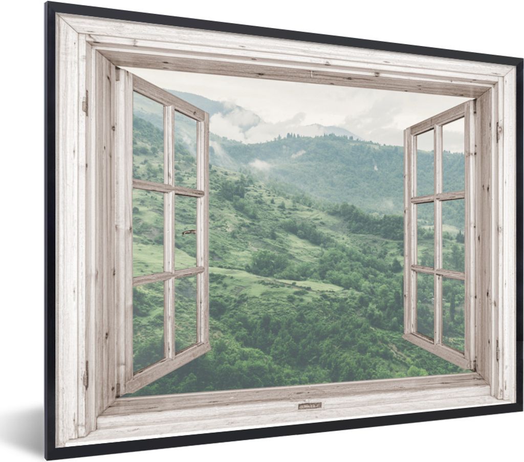 MuchoWow Gerahmtes Poster Aussicht - Berg - Baum 80x60 cm - Poster mit Schwarzem Bilderrahmen Wandposter Rahmen Foto Bilder - Schwarzem - Mit Ges...